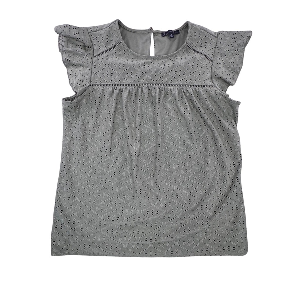 Adrianna Papell Sage Green Eyelet Flutter Sleeve Blouse Top Medium AD1S300666